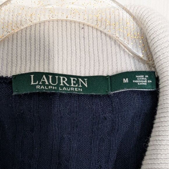 Lauren Ralph Lauren Ribbed Sweater Womens Size Medium Blue Embroidered  Full Zip - Picture 3 of 8